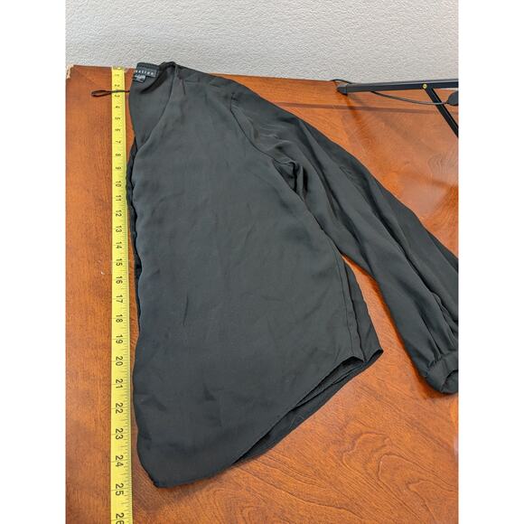 Attention Button Up Blouse M Black Balloon Sleeve VNeck Relaxed Fit Workwear - Picture 8 of 10